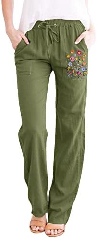 ETHKIA Keten Karışımı Pantolon Kadınlar için Geniş Bacak Yüksek Belli Salon Keten İpli cepli pantolon Geniş Bacak