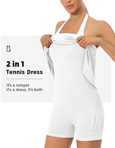 Tenis Elbiseler Kadınlar için Halter Boyun egzersiz elbisesi Dahili Şort ve Sutyen Atletik Elbise Cepler ile