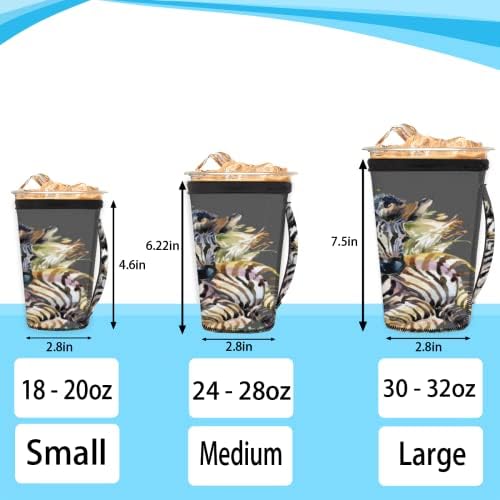 Zebra Hayvan Kullanımlık Buzlu Kahve Kollu Kolu Neopren kupa kılıfı Soda, Latte, Çay, İçecekler, Bira (18-32 oz)