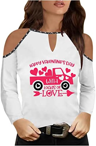 Sevgililer günün kutlu Olsun bir Sürü Aşk Benim Ol Grafik T Shirt Bayan Sevgililer Günü Soğuk Omuz Uzun Kollu Üst