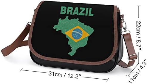 Vintage Bayrak Haritası Brezilya Deri Orta omuz çantası Moda Rahat Crossbody askılı çanta