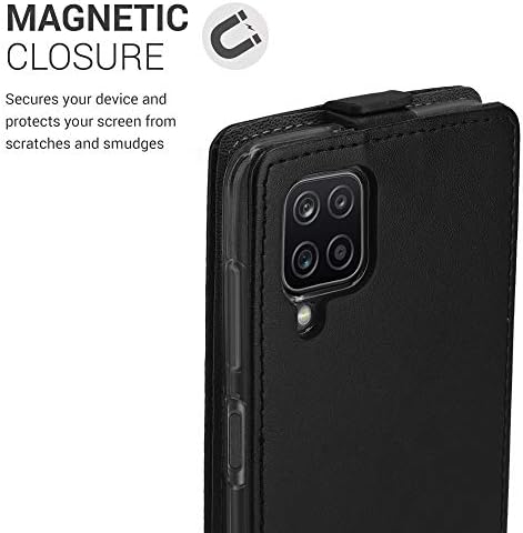 kwmobile Dikey Flip Case Samsung Galaxy A12 ile Uyumlu - Mıknatıslı Kılıf PU Deri Koruyucu Kapak-Siyah