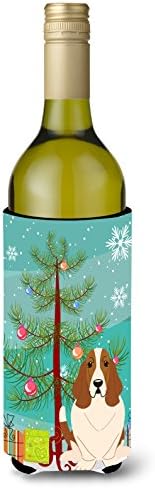 Caroline's Treasures BB4146LİTERK Merry Christmas Ağacı Basset Hound Şarap Şişesi Hugger, Şişe Soğutucu Kol Hugger