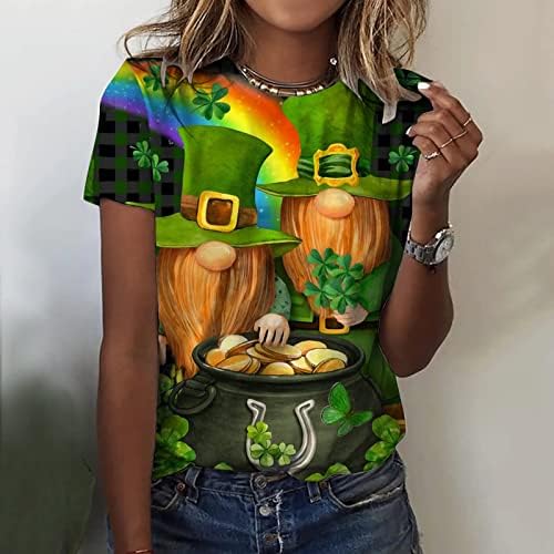 Mutlu Aziz Patrick Gömlek Kadın Moda Grafik kısa kollu t-Shirt Slim Fit O-Boyun Şık Casual Tees Tunik Üst