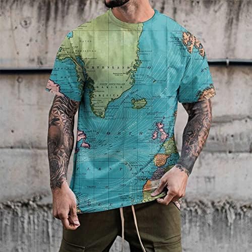 ZDFER erkek Kısa Kollu Casual Slim Fit T Shirt Yaz Tatili Retro Sıkıntılı Harita Baskılı Yuvarlak Boyun Tee Gömlek