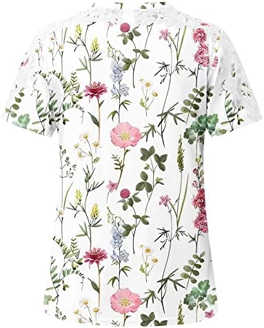 Kadınlar için 2023 Çiçek Baskılı T Shirt Dantel Tığ Kısa Kollu Tişörtleri Yaz Yuvarlak Boyun Kazak T-Shirt Bluz