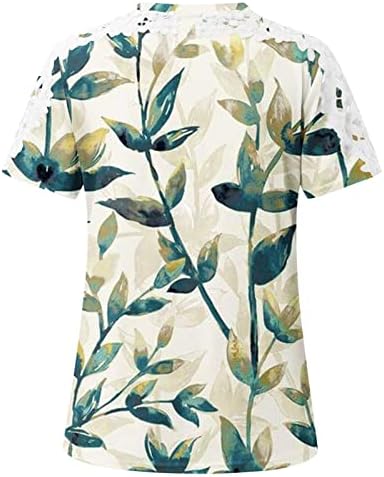 Kadınlar için 2023 Çiçek Baskılı T Shirt Dantel Tığ Kısa Kollu Tişörtleri Yaz Yuvarlak Boyun Kazak T-Shirt Bluz