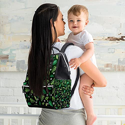 Büyük Bebek bezi çantası Sırt Çantası, Koyu Yeşil Yapraklar Desen Nappy Çanta Seyahat Sırt Çantası Anne ve Baba için