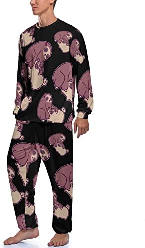 Tembellik ve Pug erkek Pijama Takımı Uzun Kollu Pijama Salonu Seti Pjs Ev Yatak Odası Seyahat için