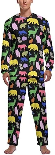 Woodland Hayvanlar erkek Pijama Takımı Uzun Kollu Pijama Salonu Seti Pjs Ev Yatak Odası Seyahat için