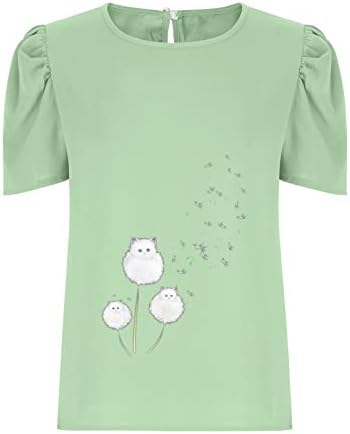 lcepcy Sevimli Baskılı T Shirt Kadınlar için Rahat Yuvarlak Boyun Puf Kollu Dışarı Çıkmak Üst 2023 Yaz Gevşek Fit