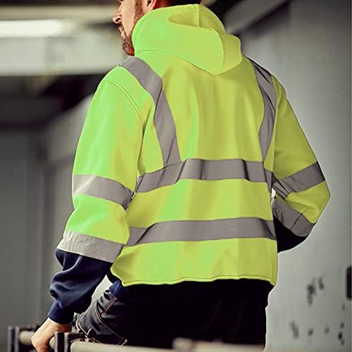 TUYAı Bulanık Sıcak Terlik Mens Yol Çalışması Yüksek VisibilityPullover Uzun Kollu Kapüşonlu Sweatshirt Bluz Tops
