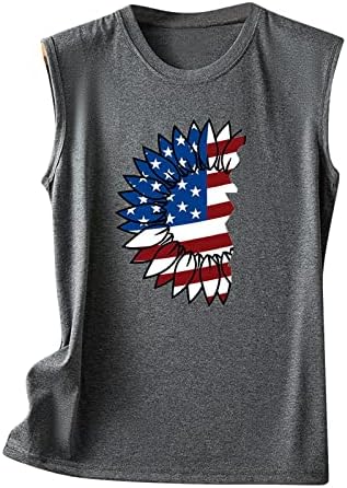 4th Temmuz Tankı Üstleri Kadın Kolsuz O Boyun T-Shirt Amerikan Bayrağı Yıldız Çizgili Vatansever Spor Tunik Tişörtleri