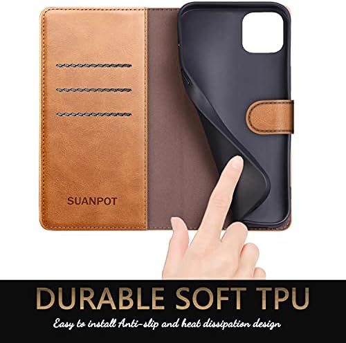 SUANPOT iPhone 11 Pro Max 6.5 RFID Engelleme ile deri cüzdan kılıf Kredi kartı tutucu, Flip Folio Kitap telefon kılıfı