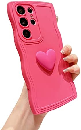 Samsung Galaxy S23 Ultra Kılıf için LYQZDT Kadın Kızlar için Sevimli 3D Aşk Kalp, Düz Renk Kıvırcık Dalga Çerçeve