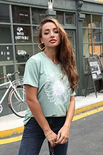 Kadın Ayçiçeği Grafik Yaz T Gömlek Gevşek Bluz Tops Genç Kız Kısa Kollu Yuvarlak Boyun Rahat Yumuşak Tees
