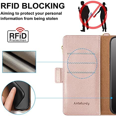 Antsturdy Samsung Galaxy A54 5G Cüzdan kılıf 【RFID Engelleme】 【Fermuar Cep】 【7 Kart Yuvası】 PU Deri Flip Folio Koruyucu