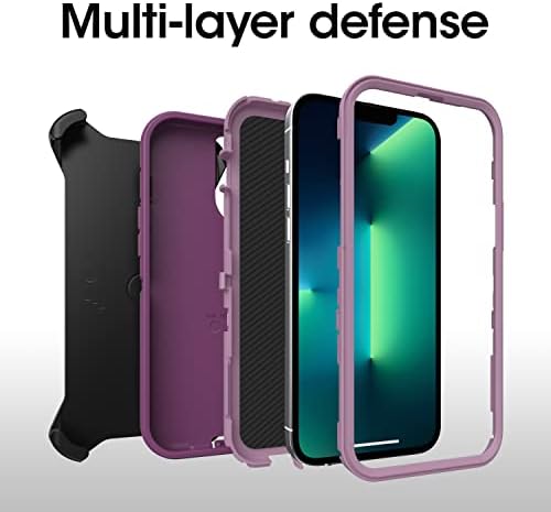 OtterBox iPhone 13 Pro Max ve iPhone 12 Pro Max Defender Serisi Kılıf-MUTLU MOR, sağlam ve dayanıklı, bağlantı noktası