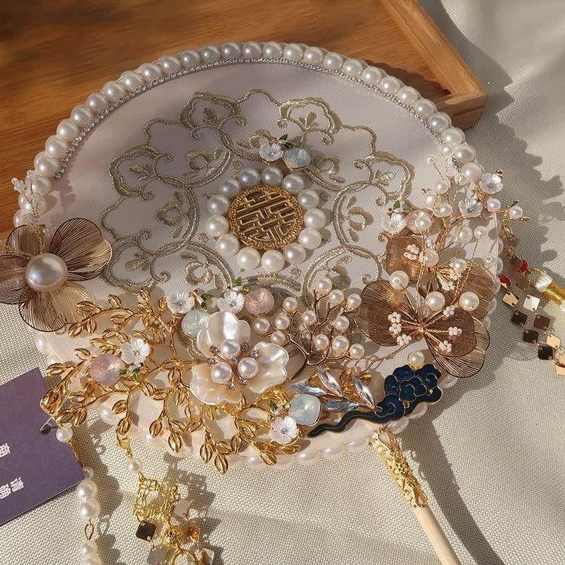 JKUYWX Çin Tarzı Gelin El Buketleri Hayranları El Yapımı Antik Stil İnciler Püskül El Fan düğün takısı Aksesuarları