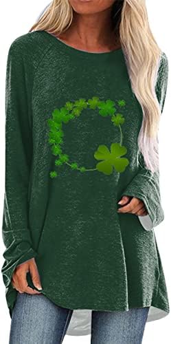 Kadınlar için uzun Kollu Tunik Üstleri St Patrick Günü Gizlemek Göbek İrlandalı Yonca Grafik T Shirt Moda Yuvarlak