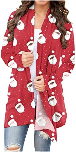 Bayan Sevimli Noel Hırka Komik Santa Noel Tatil Parti Ceket Kaban Dış Giyim Uzun Kollu Hafif Şal Sarar