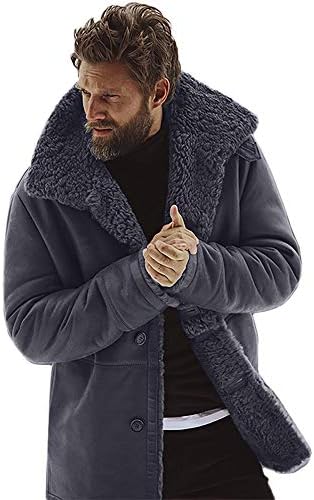 UOFOCO Ceketler Erkekler için Kış Koyun Derisi Sıcak Yün Astarlı Dağ Faux Kuzu Ceket