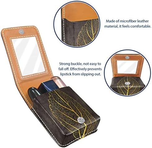 ORYUEKAN Ruj Kılıfı Ayna ile Sevimli Taşınabilir Makyaj Çantası kozmetik torbası, Altın Yapraklar Güz Retro