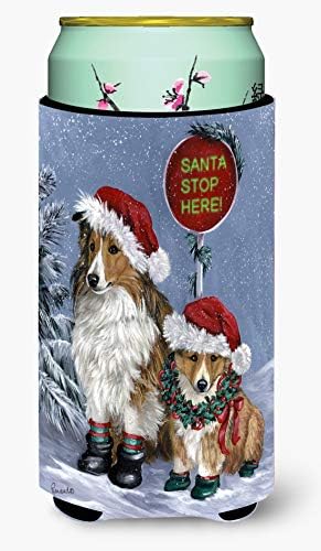 Caroline's Treasures PPP3188TBC Sheltie Christmas Santa Stop Tall Boy Hugger, Can Soğutucu Kol Hugger Makinede Yıkanabilir