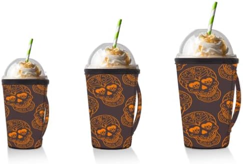 Ölü Şeker Kafatası 29 Kullanımlık Buzlu Kahve Kollu Kolu Neopren kupa kılıfı Soda, Latte, Çay, İçecekler, Bira (Büyük