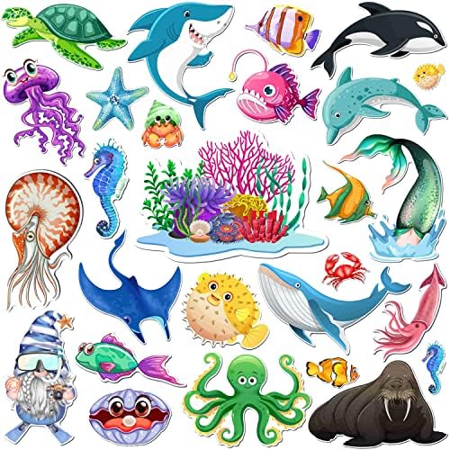 Okyanus Deniz Hayvan Buzdolabı Dekorasyon Araba Mıknatıslar 25 Adet, Dekoratif Balık Cruise Kapı Mıknatıs Çıkartmalar