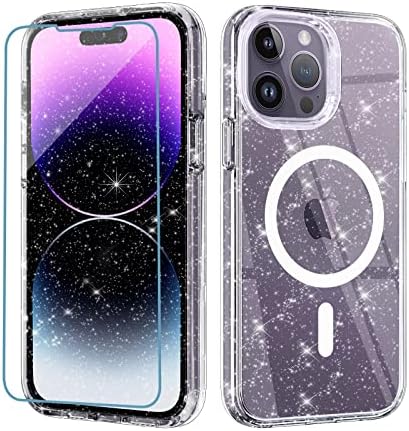 Örgü Manyetik iPhone 14 Pro Max Durumda Temizle Glitter [MagSafe ile Uyumlu], [2 Ekran Koruyucu ile], kristal Darbeye
