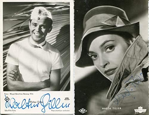 AKTÖR Walter Giller ve aktris Nadja Tiller imzaları, iki imzalı vintage fotoğraf
