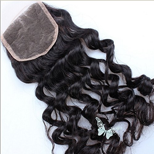 4 4 Ücretsiz Bölüm 16 Ağartılmış Knot Dantel Ön Kapatma Moğol işlenmemiş insan saçı Derin Dalga Doğal Renk (marka: