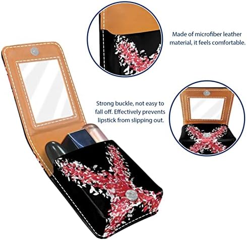 ORYUEKAN Ruj Kılıfı Ayna ile Sevimli Taşınabilir Makyaj Çantası kozmetik torbası, Kırmızı Yapraklar Mektup X