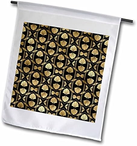 Altın ve Siyah Yelpaze Geometrik Desenli 3dRose Şık Art Deco Görüntüsü - Bayraklar (fl_352827_2)