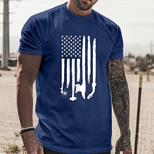 FLOSHO Erkek Iş Gömlek, erkek t-shirtü ABD Bayrağı Baskı Yaz T Gömlek Erkek Komik Grafik Kısa Kollu Crewneck Gömlek