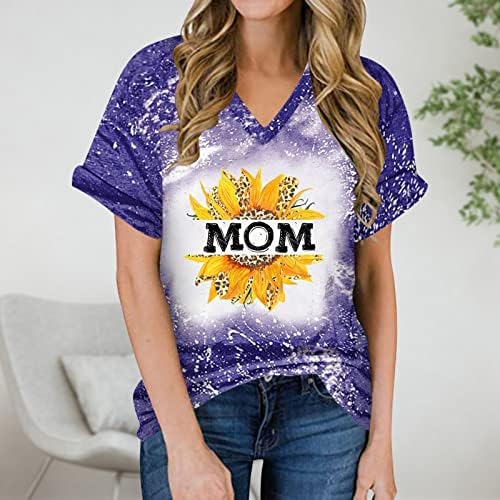 Anneler Günü T Shirt Kadınlar için Sevimli Beyzbol Anne Tatil Bluz Yaz Batik Tunik Üst Kısa Kollu V Boyun Temel Tee