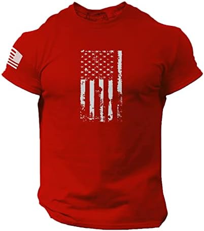 4th Temmuz Gömlek Erkekler için Yaz Kas Tee Gömlek Grafik Bağımsızlık Günü ABD Amerikan Bayrağı Üstleri Büyük ve Uzun