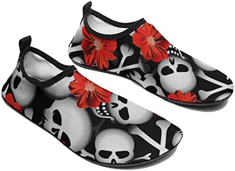 Kafatasları Kırmızı Çiçekler Erkekler Kadınlar su ayakkabısı Yalınayak Slip-on Aqua Çorap Ayakkabı Plaj Yüzmek Sörf