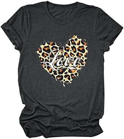 Kadın Yaz Üstleri Kısa Kollu Sevimli Temel Tee Gömlek Leopar Kalp Baskı T-Shirt Casual Streetwear Tatil Tunik Üst