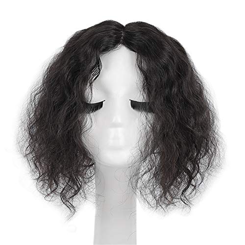 Gerçek insan saçı Topper saç parçaları Kadınlar için, 5.5 x 5.5 El Bağladılar İpek Afro Kıvırcık Üst Peruk Alın İnceltme