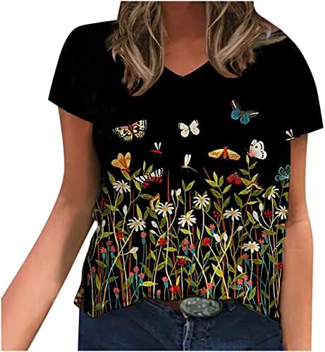 Bayanlar V Boyun Tees Casual Tops Kaşkorse T Shirt Kısa Kollu Çiçek Grafik Zayıflama Tunik Sonbahar Yaz Tees LE