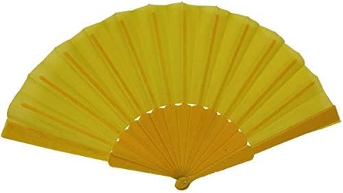 Sadece Eserler Dekoratif 9 inç Katlanır İpek El Fanlar w / Plastik Saplı (10'lu Set, Sarı)